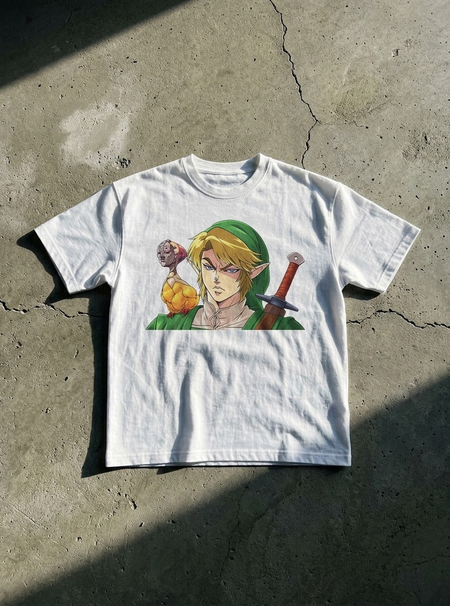 Dio Link – White Tee – flat-lay | Meme Tees