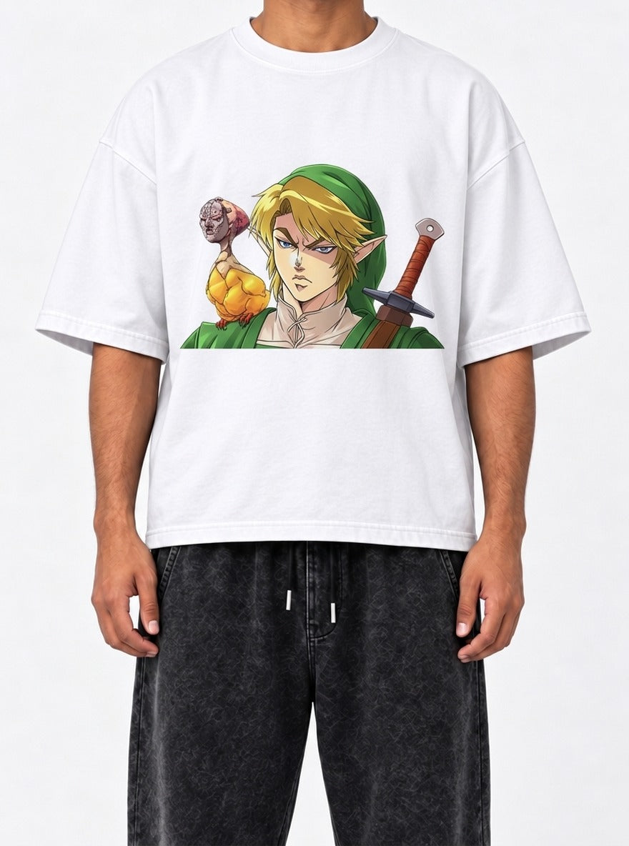 Dio Link – White Tee – model shot | Meme Tees
