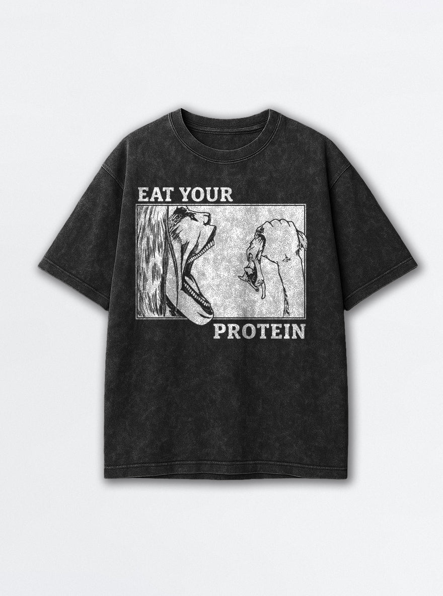 Eat Your Protein AOT – Black Acid Wash Tee – mockup | Meme Tees