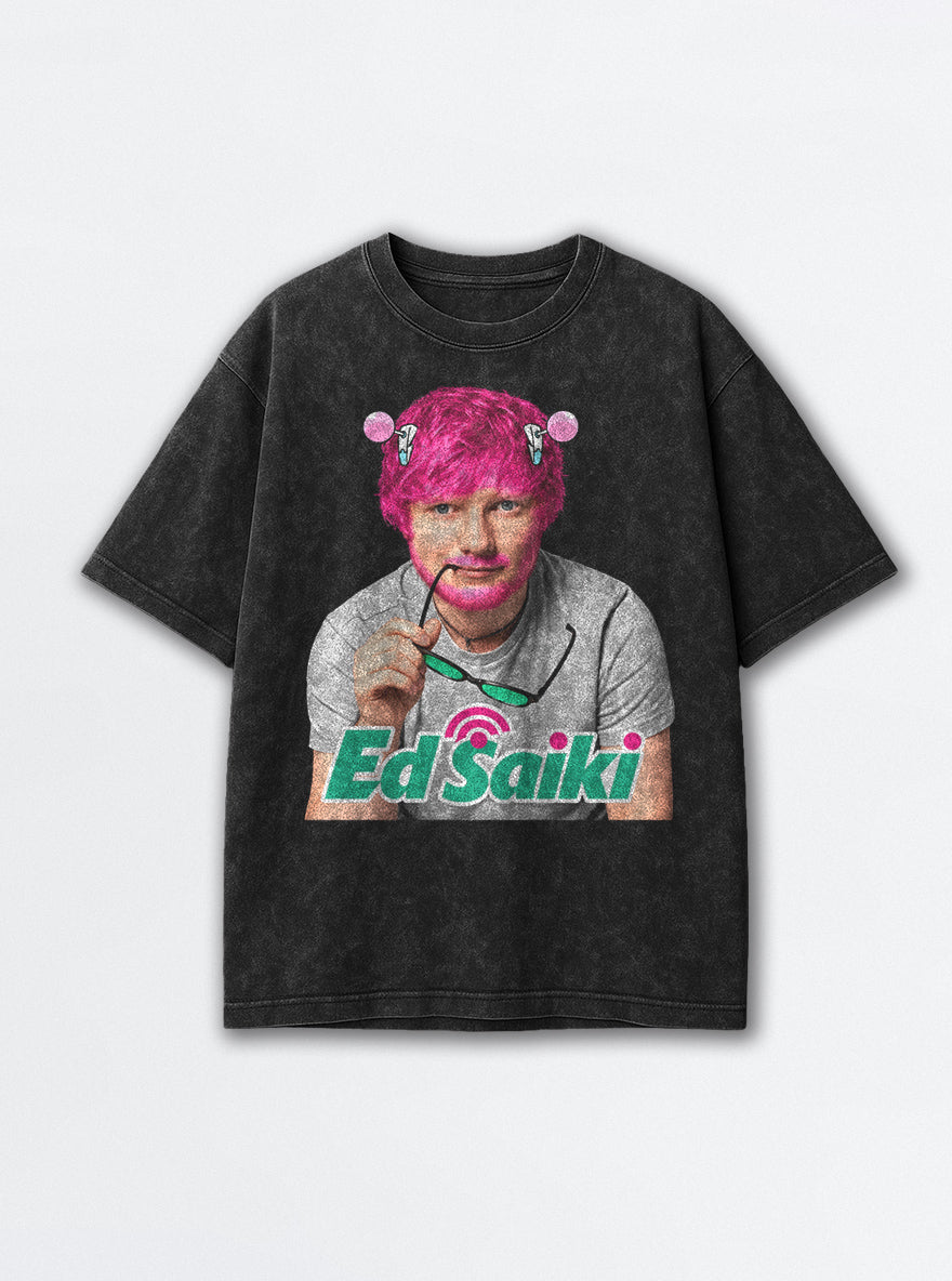 Ed Saiki – Black Acid Wash Tee – mockup | Meme Tees