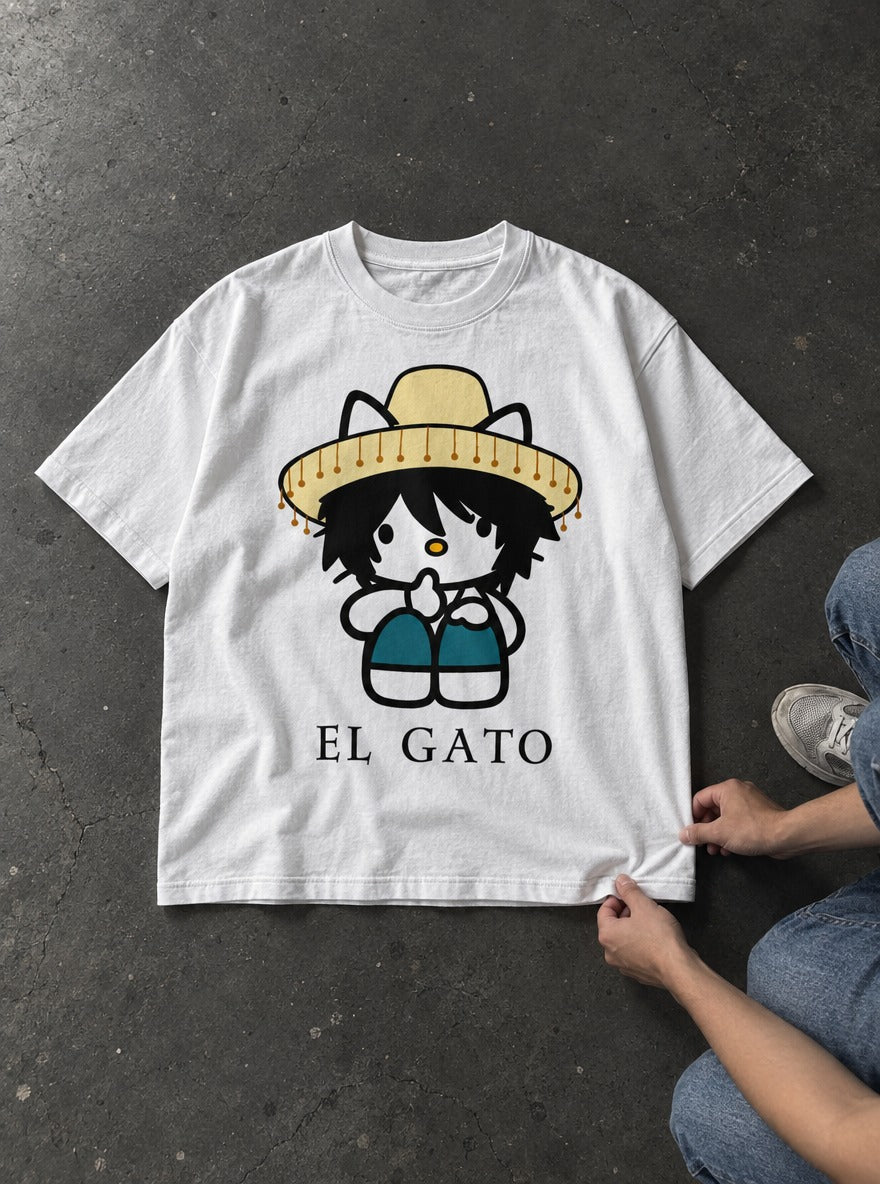 El Gato – White Tee – flat-lay | Meme Tees