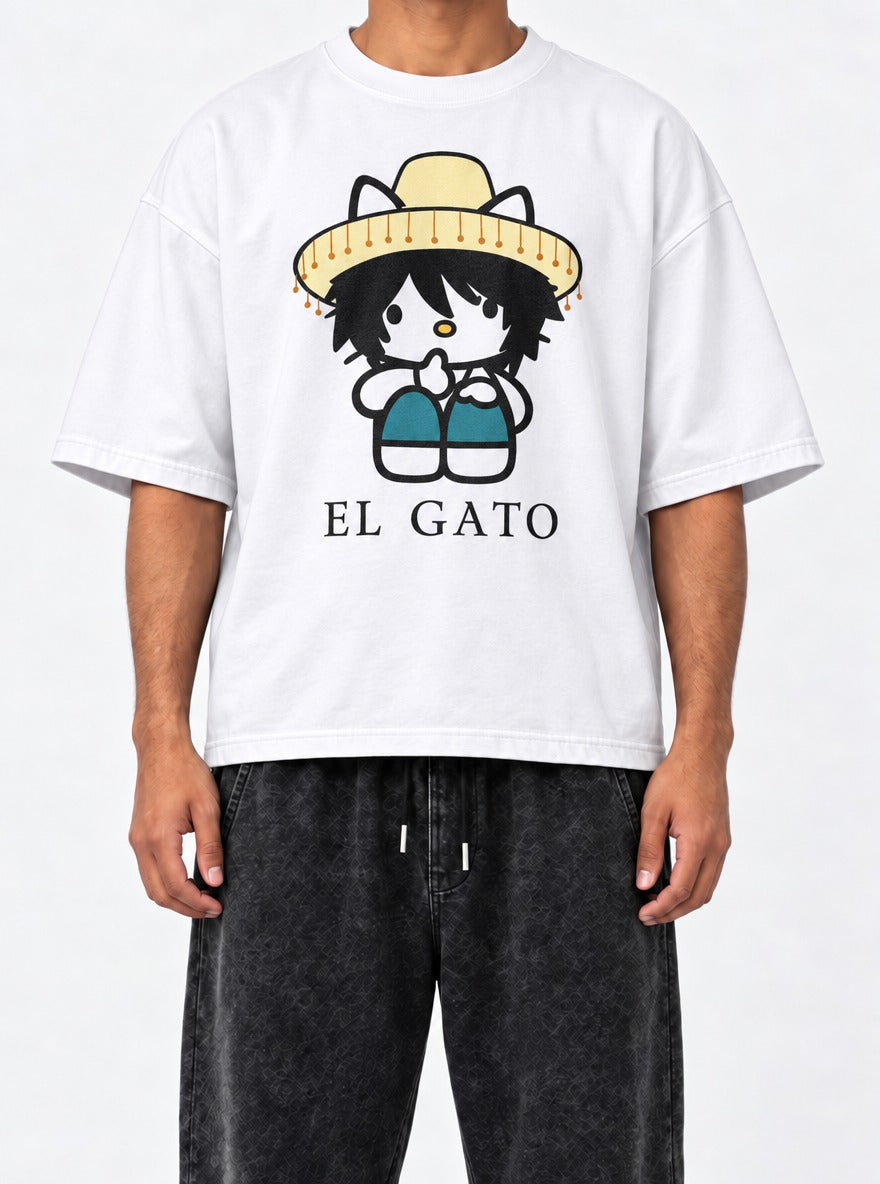 El Gato – White Tee – model shot | Meme Tees