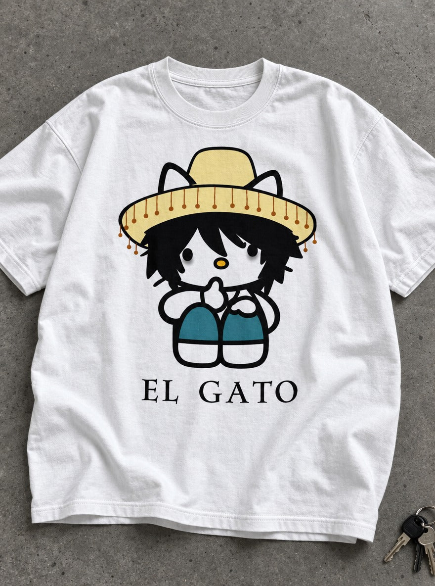 El Gato – White Tee – flat-lay | Meme Tees