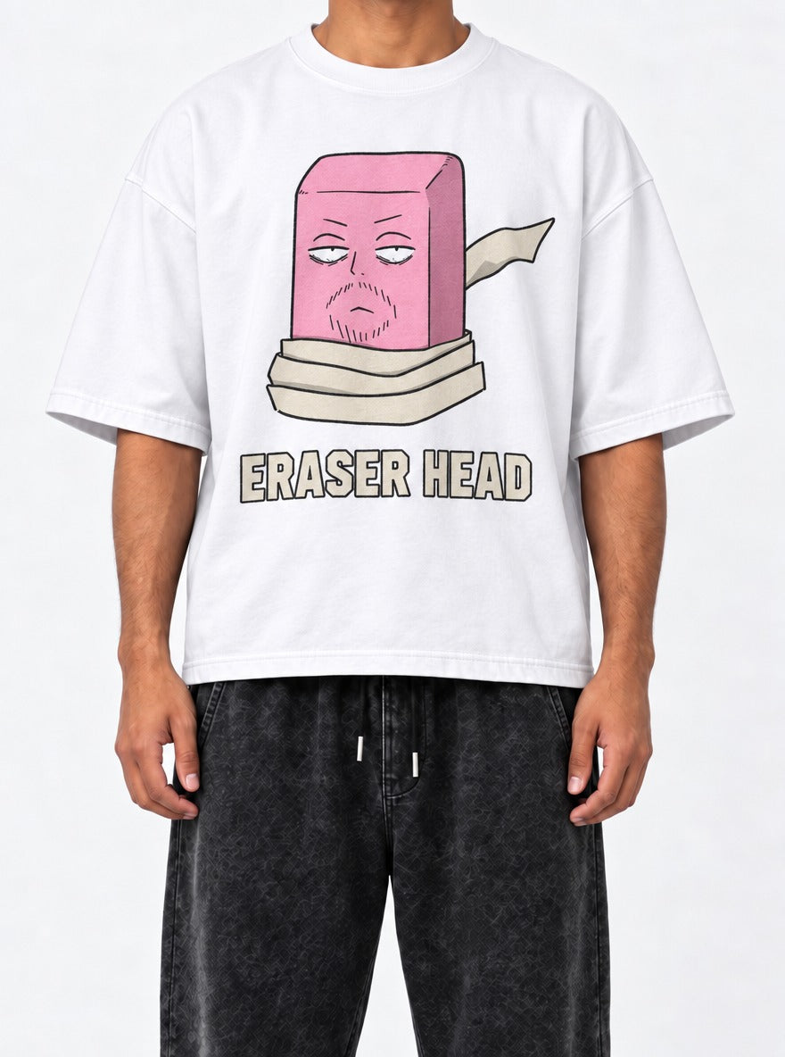 Eraser Head – White Tee – model shot | Meme Tees