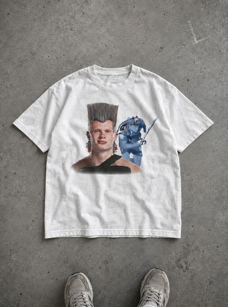 Erling Polnareff – White Tee – flat-lay | Meme Tees
