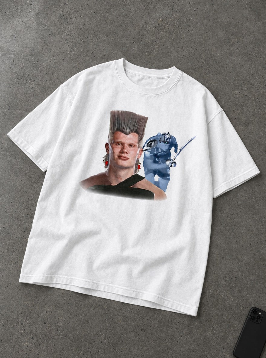 Erling Polnareff – White Tee – flat-lay | Meme Tees