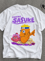 Finding Sasuke – White Tee – flat-lay | Meme Tees