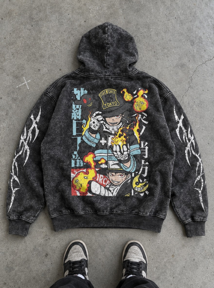 Flame Faces – Hoodie – flat-lay | Fire Force