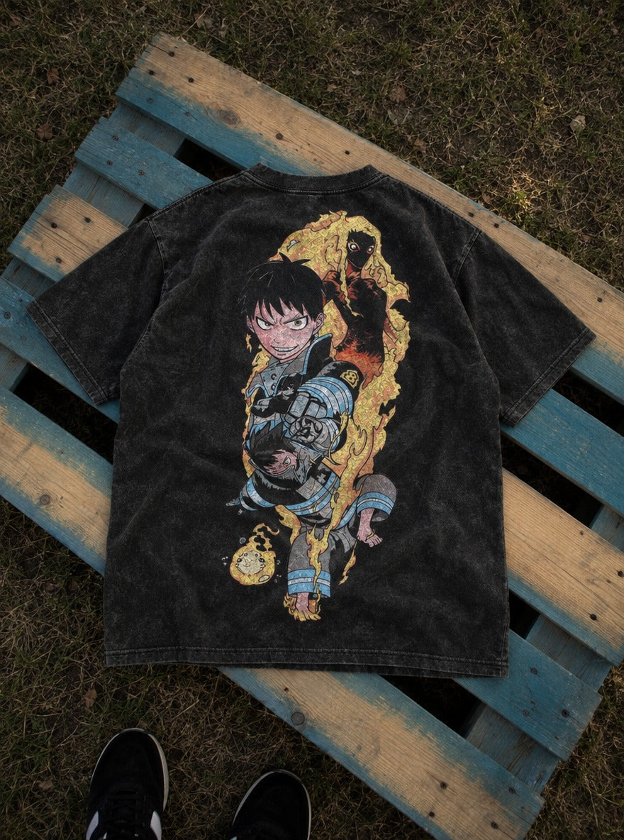 Grinning Flame – T-Shirt – flat-lay | Fire Force