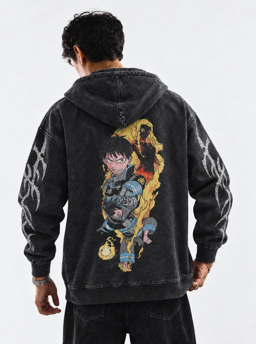 Grinning Flame – Hoodie – model shot | Fire Force