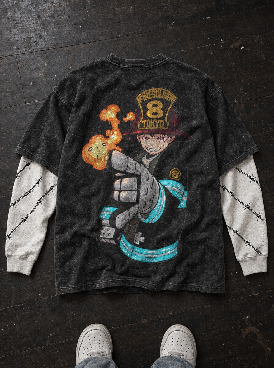 Ignition Gauntlet – Double Sleeves – flat-lay | Fire Force