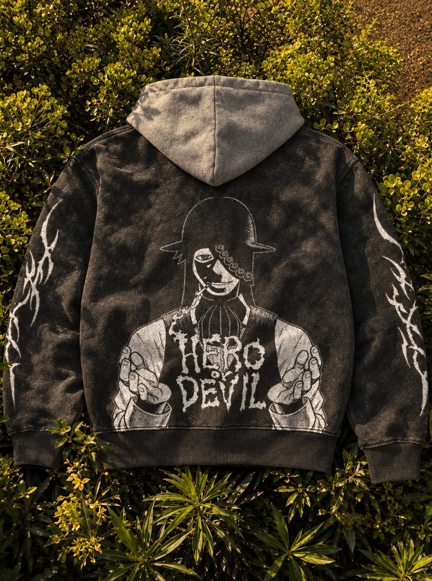 Smoke Reach – Black & Grey Hoodie – flat-lay | Fire Force