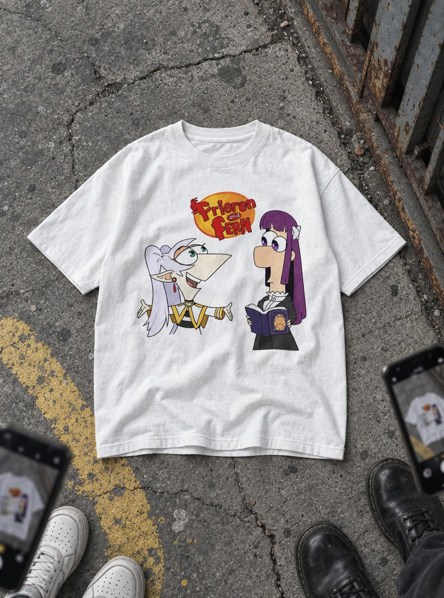 Frieren & Fern – White Tee – flat-lay | Meme Tees