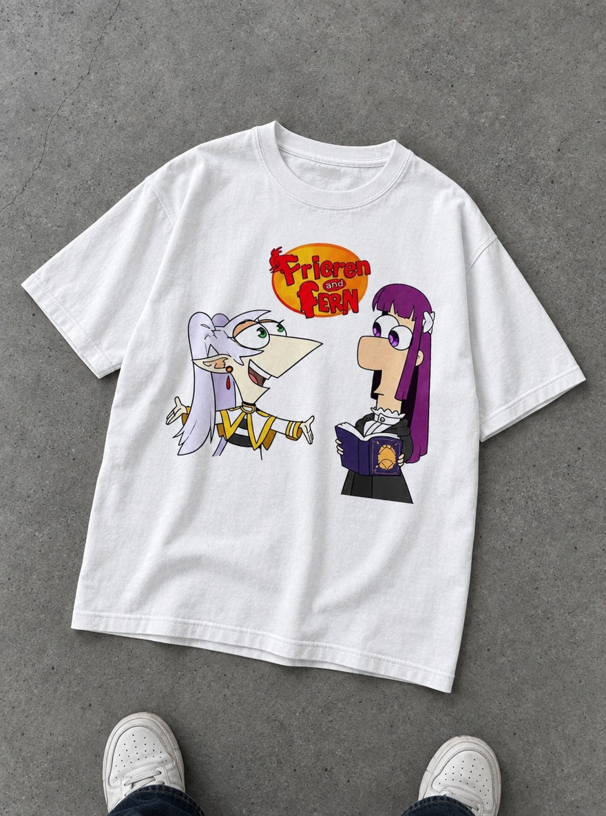 Frieren & Fern – White Tee – flat-lay | Meme Tees