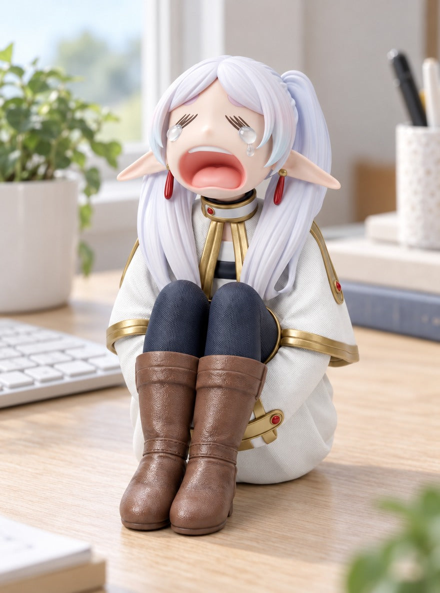 Frieren Crying Figure – on a desk | Frieren