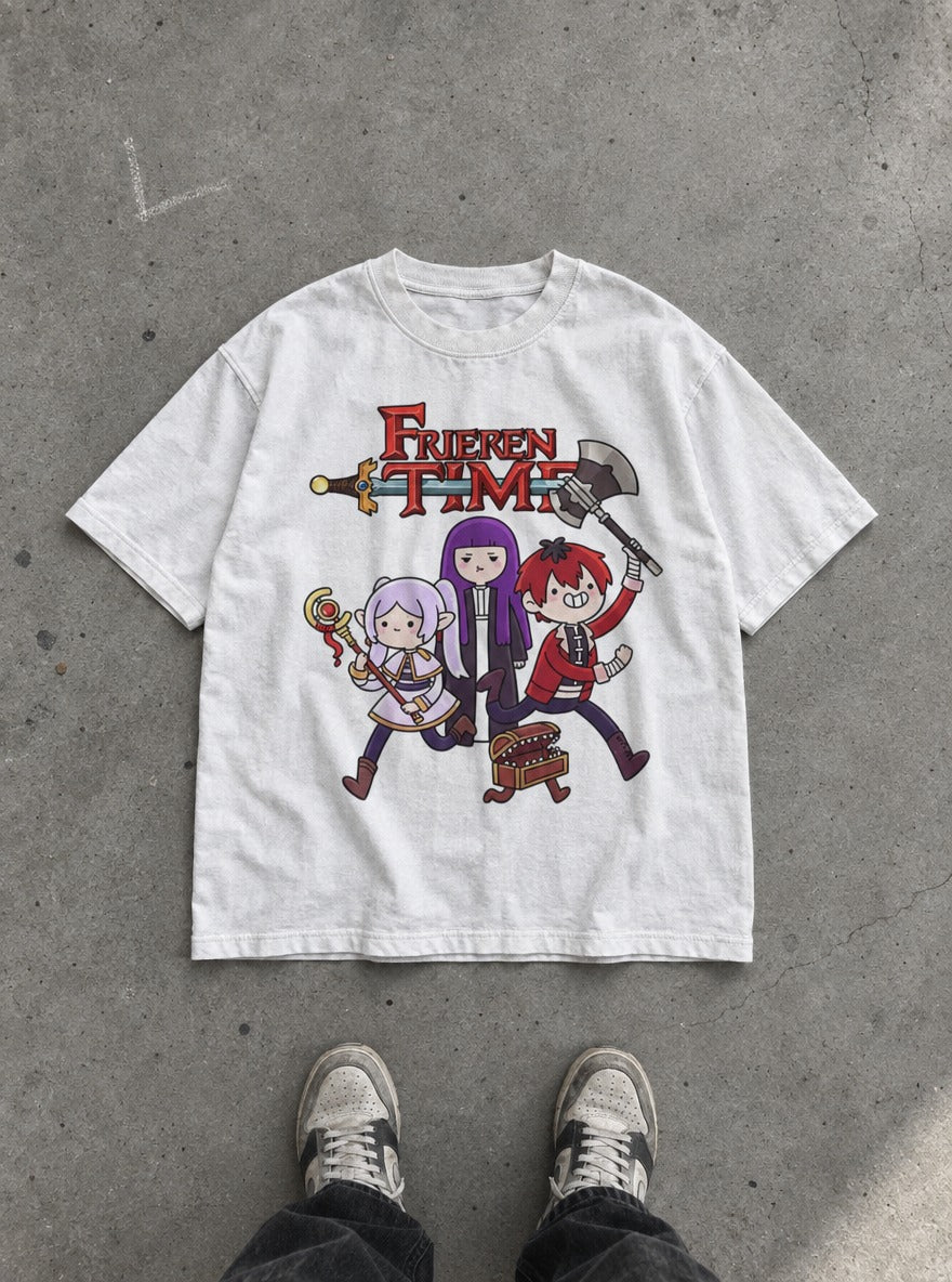Frieren Time – White Tee – flat-lay | Meme Tees