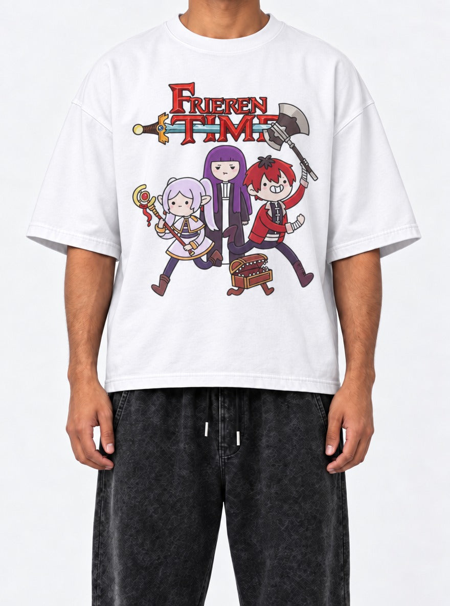 Frieren Time – White Tee – model shot | Meme Tees