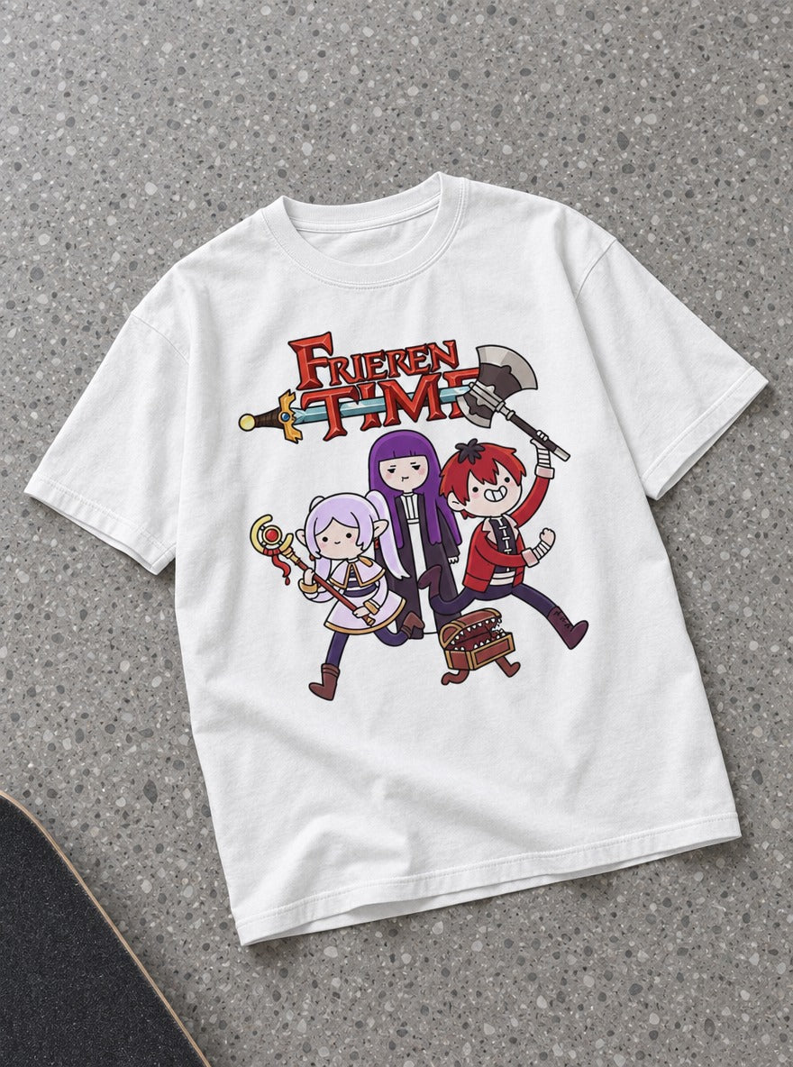Frieren Time – White Tee – flat-lay | Meme Tees