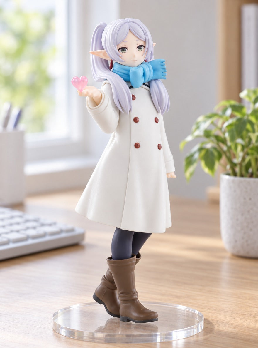 Frieren Winter Coat Figure – on a desk | Frieren