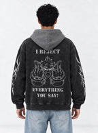 I Reject Everything – Black & Grey Hoodie – model shot | Gachiakuta