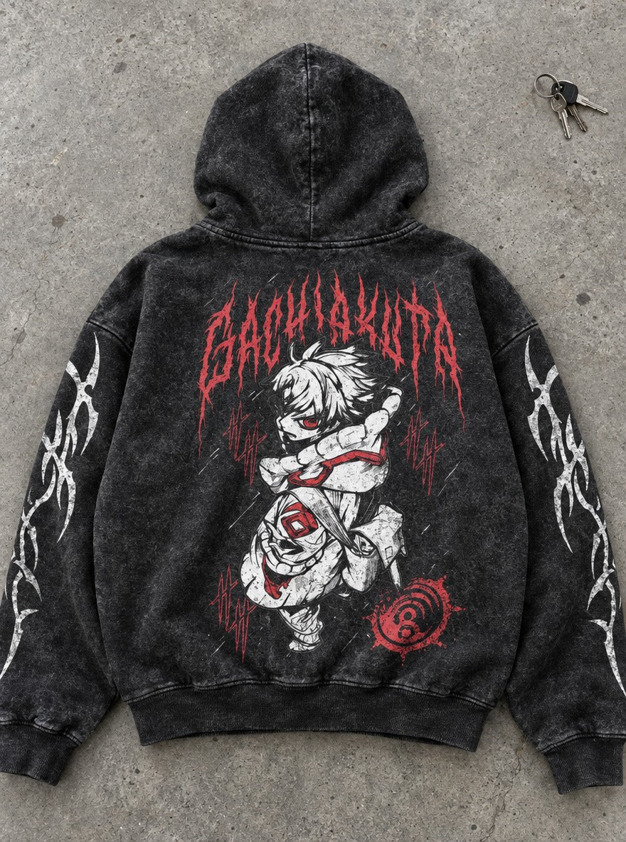 Rudo Red Rain – Hoodie – flat-lay | Gachiakuta