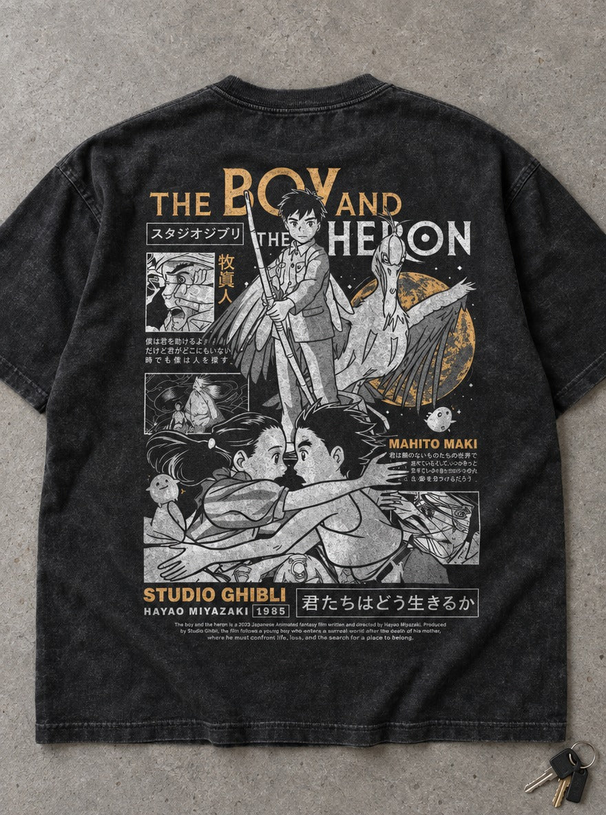 Mahito & Heron – T-Shirt – flat-lay | Ghibli