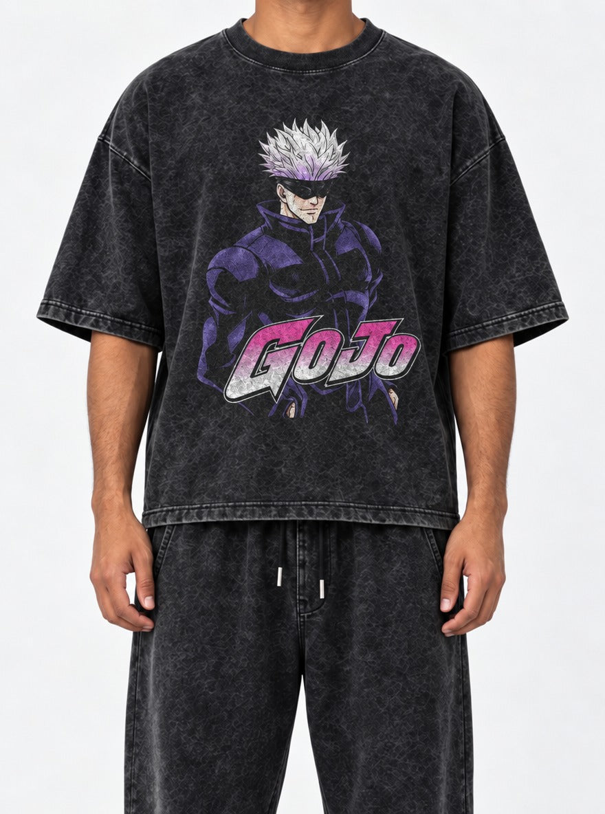Go Jojo – Black Acid Wash Tee – model shot | Meme Tees