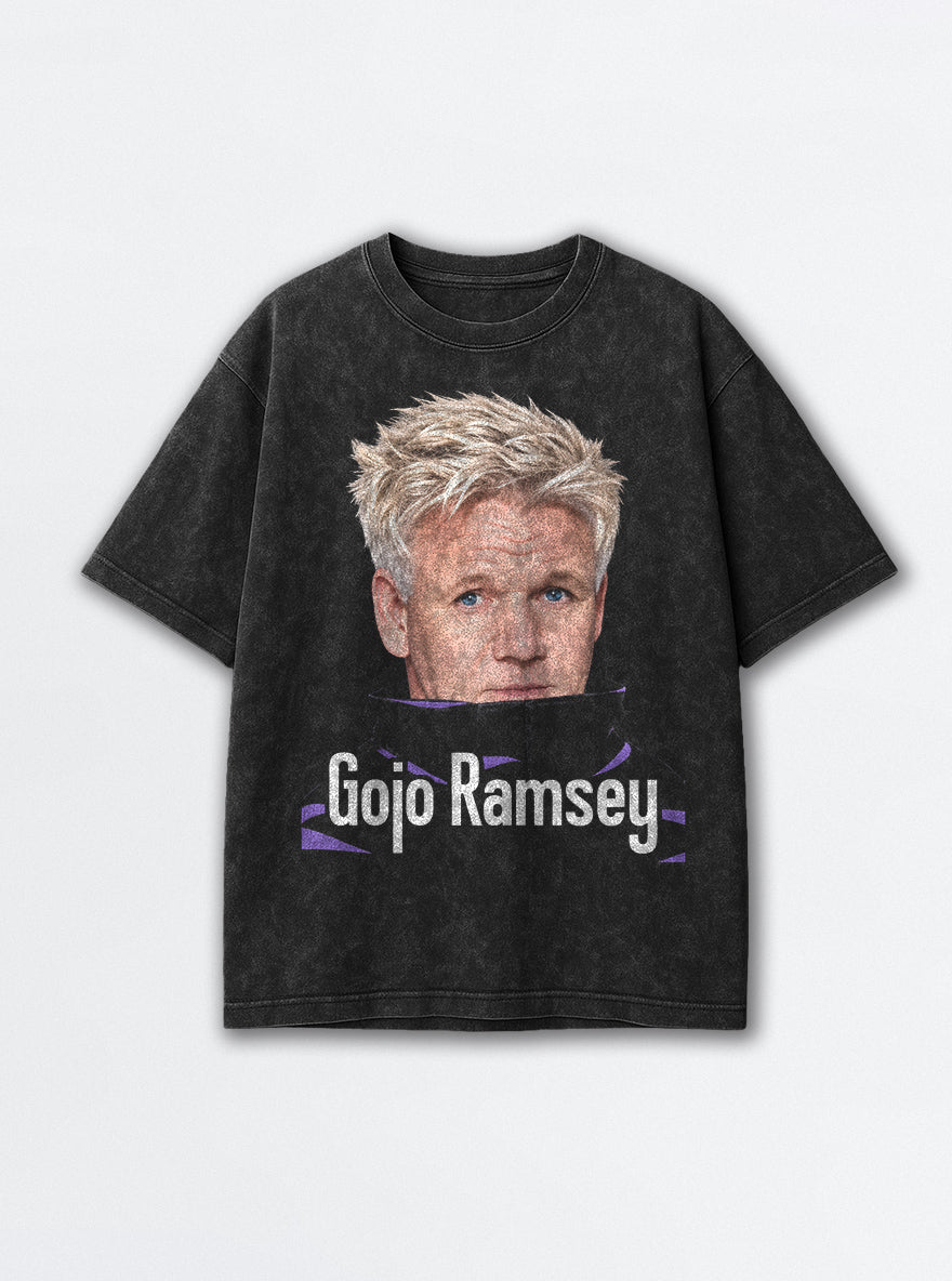 Gojo Ramsey – Black Acid Wash Tee – mockup | Meme Tees