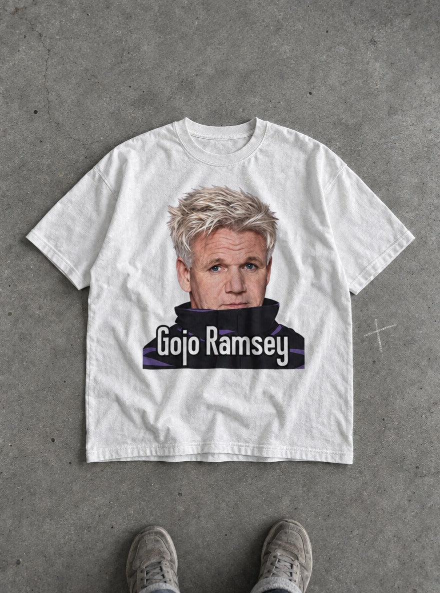 Gojo Ramsey – White Tee – flat-lay | Meme Tees