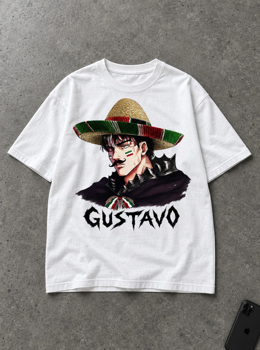 Gustavo – White Tee – flat-lay | Meme Tees