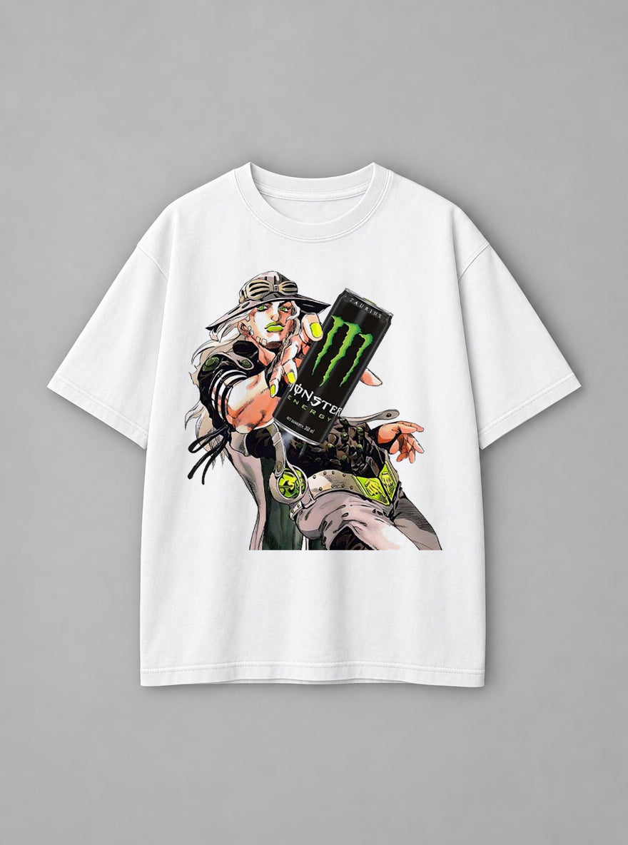 Gyro Zeppeli Monster – White Tee – mockup | Meme Tees