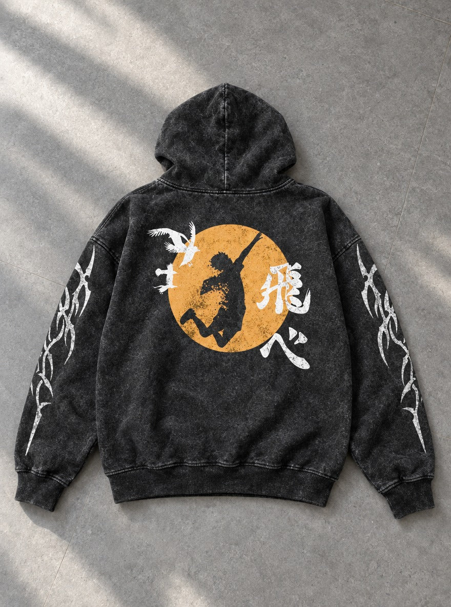 Hinata Sun Jump – Hoodie – flat-lay | Haikyuu