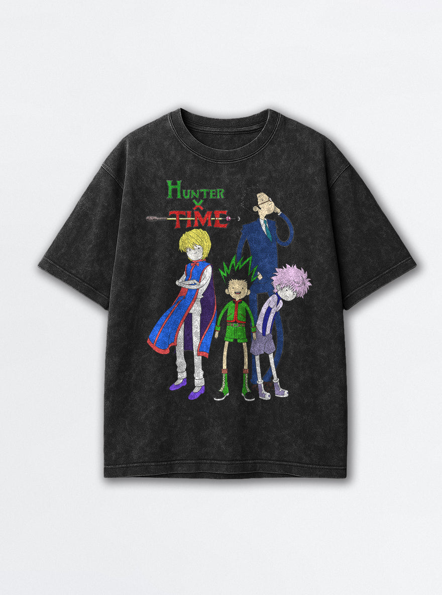Hunter x Time – Black Acid Wash Tee – mockup | Meme Tees