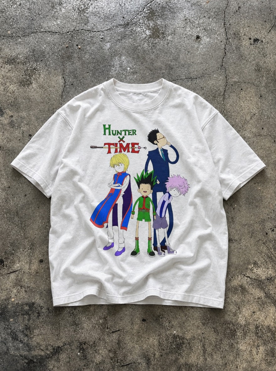 Hunter x Time – White Tee – flat-lay | Meme Tees