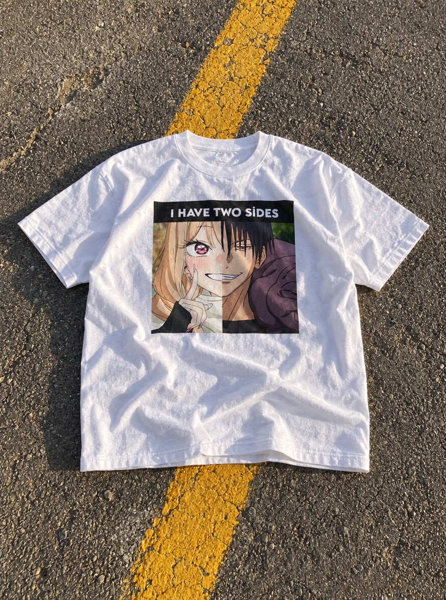 I Have 2 Sides – White Tee – flat-lay | Meme Tees