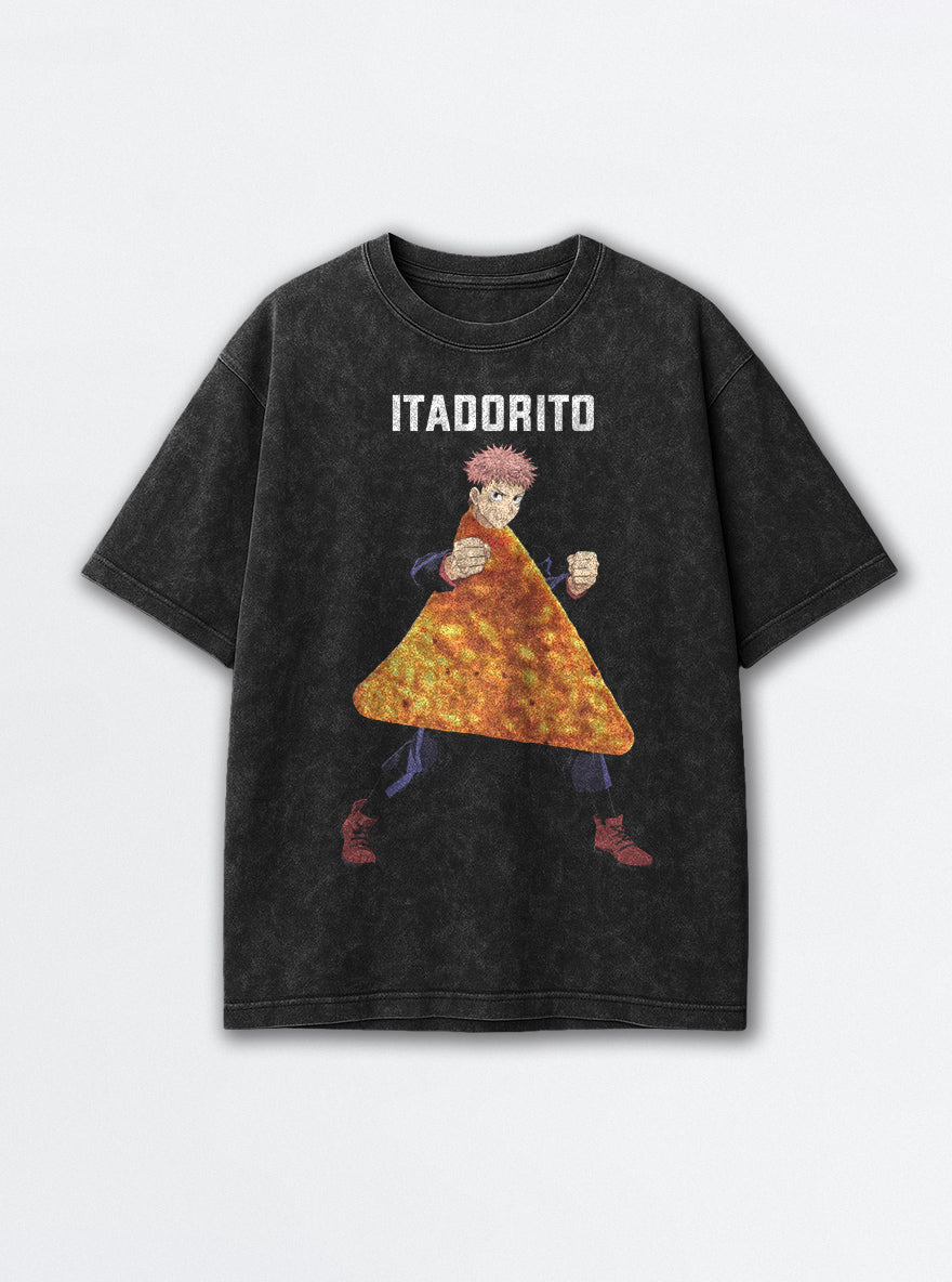 Itadorito – Black Acid Wash Tee – mockup | Meme Tees