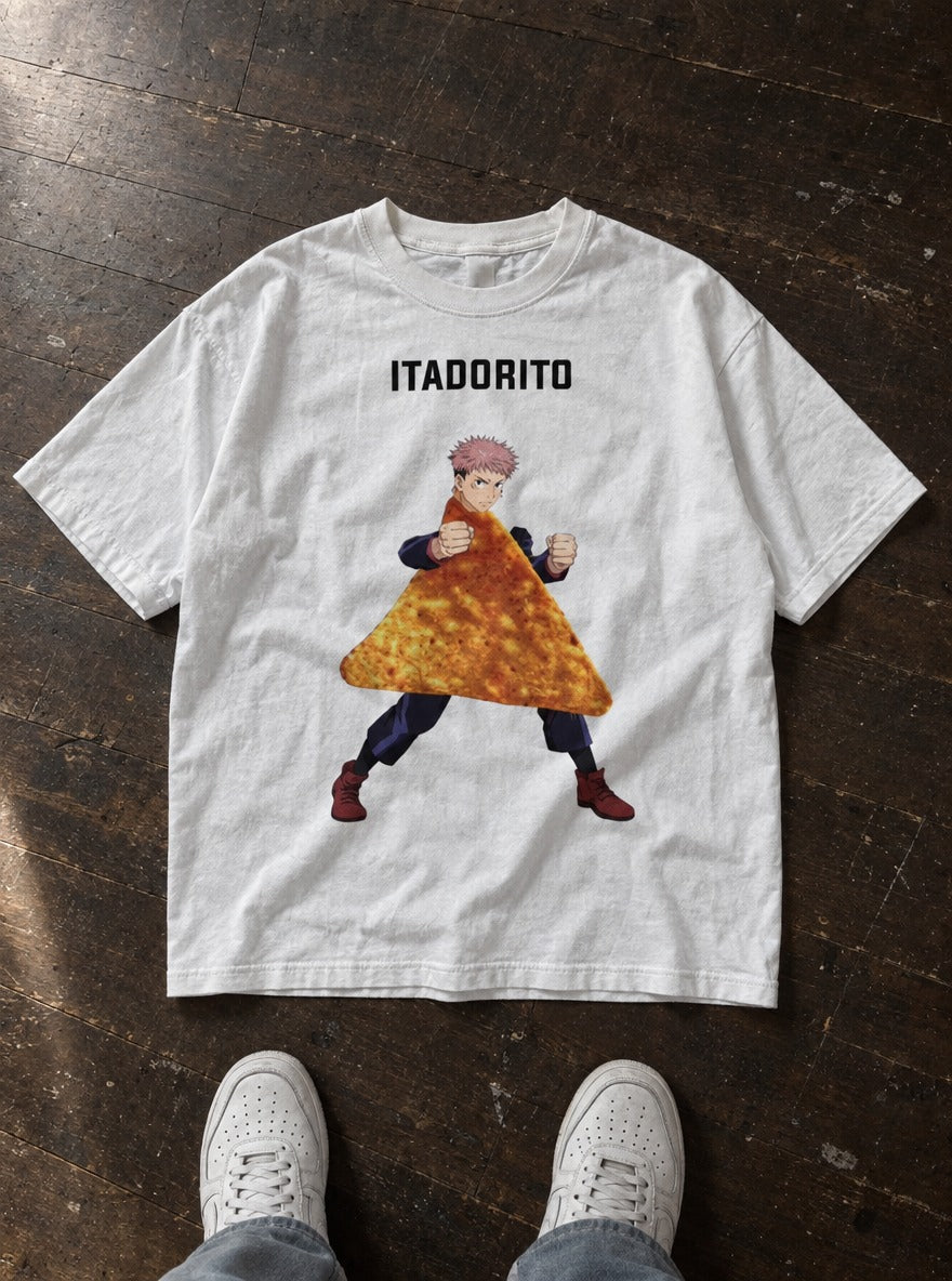 Itadorito – White Tee – flat-lay | Meme Tees