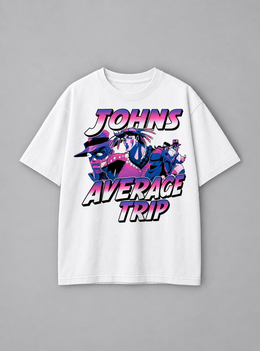 John's Average Trip – White Tee – mockup | Meme Tees