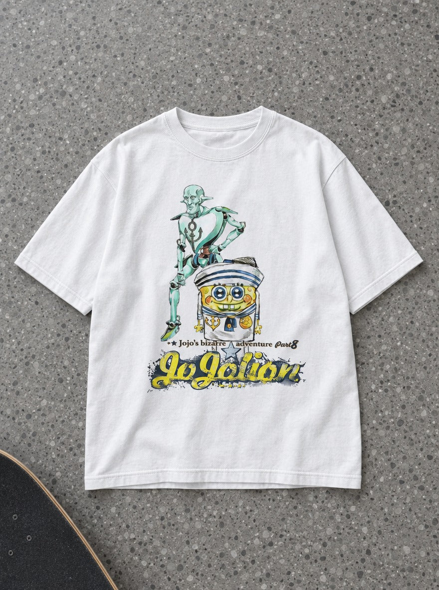 Jojolion – White Tee – flat-lay | Meme Tees