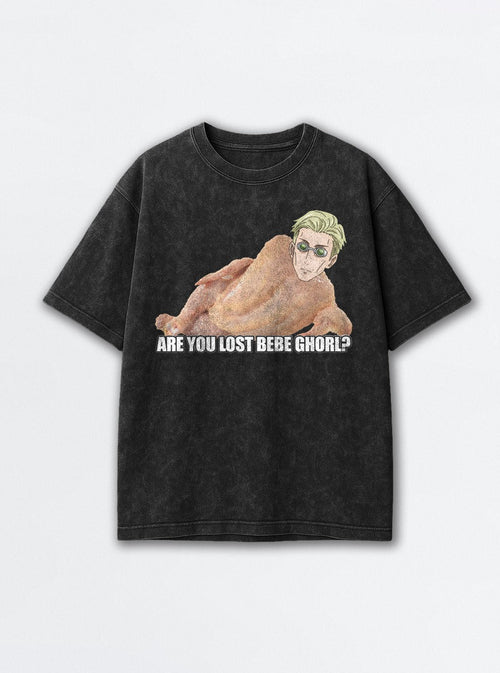 Are You Lost Bebe Ghorl – Black Acid Wash Tee – mockup | Jujutsu Kaisen