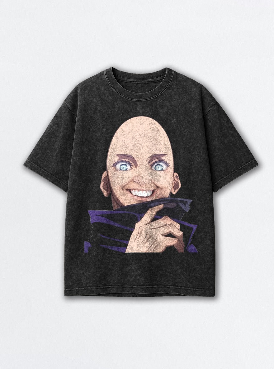 Bald Gojo – Black Acid Wash Tee – mockup | Jujutsu Kaisen