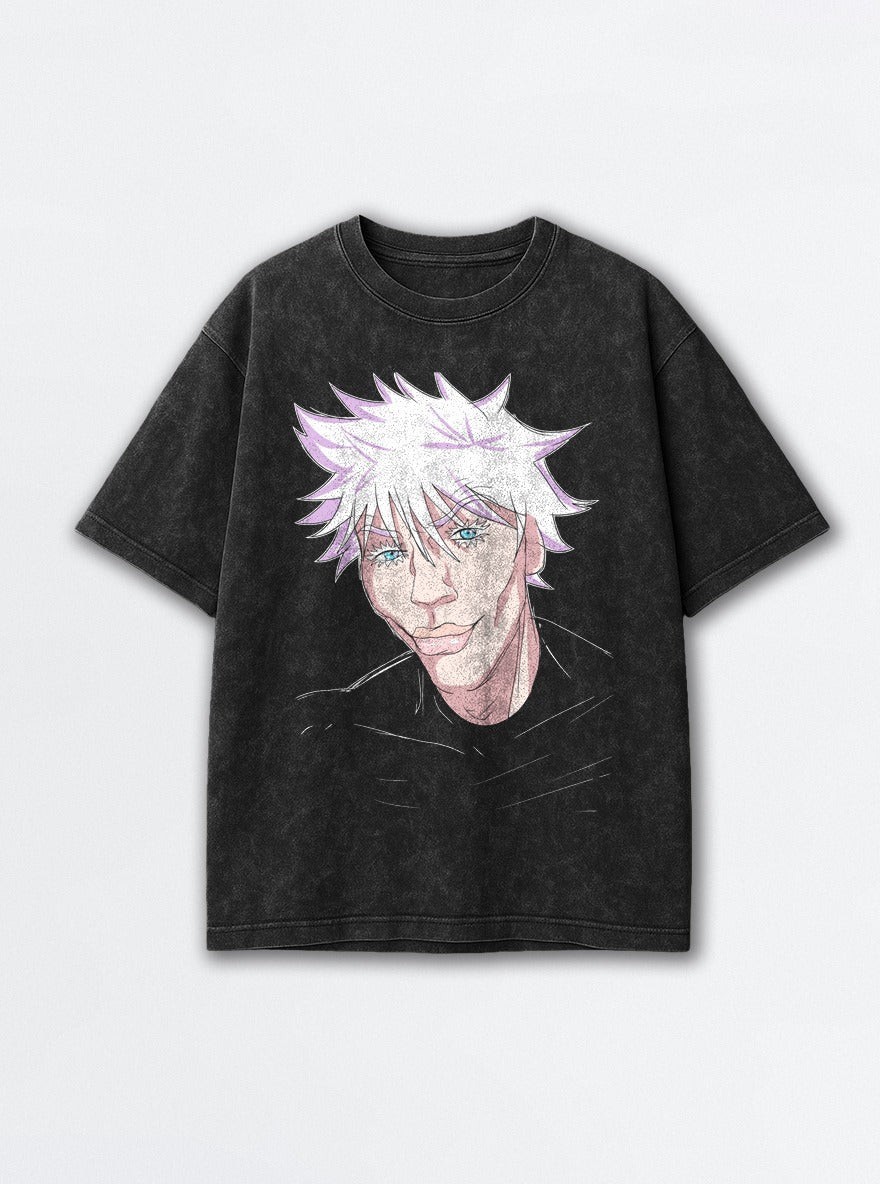 Big Lips Gojo – Black Acid Wash Tee – mockup | Jujutsu Kaisen