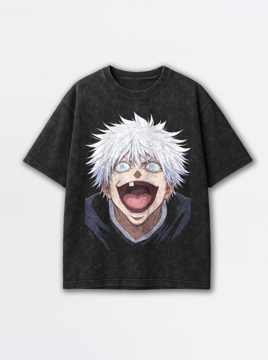 Gap Tooth Gojo – Black Acid Wash Tee – mockup | Jujutsu Kaisen