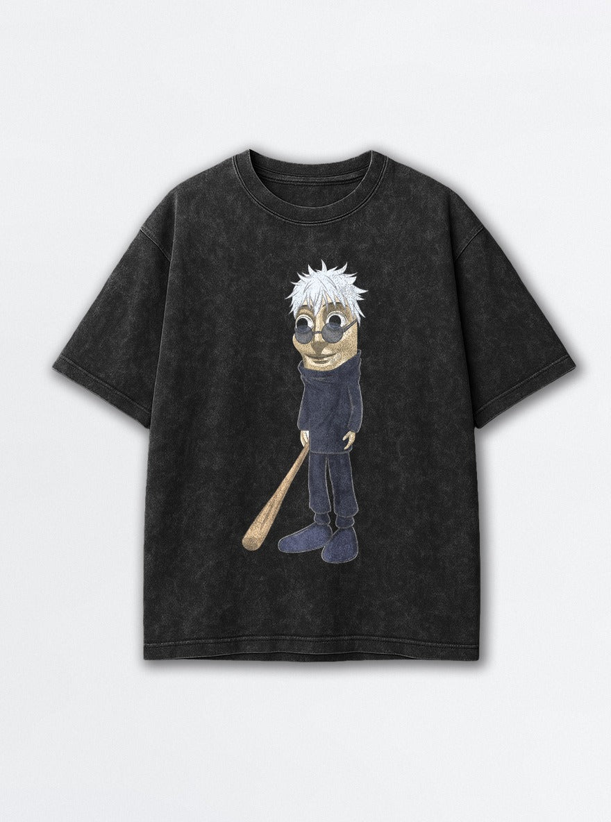 Gojo Puppet – Black Acid Wash Tee – mockup | Jujutsu Kaisen