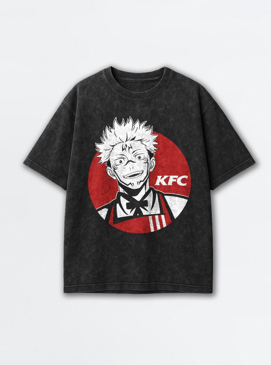 KFC Sukuna – Black Acid Wash Tee – mockup | Jujutsu Kaisen