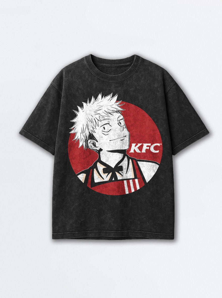 KFC Yuji – Black Acid Wash Tee – mockup | Jujutsu Kaisen