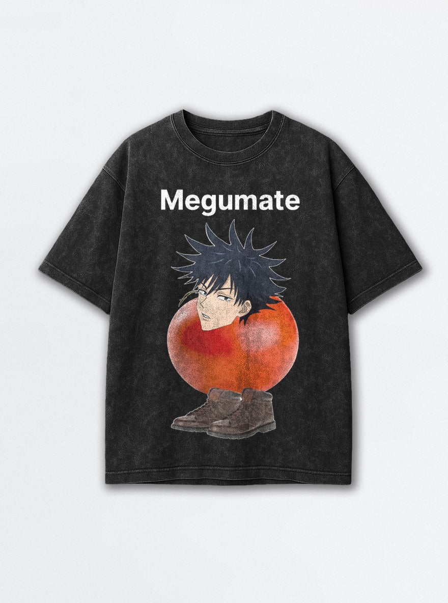 Megumate – Black Acid Wash Tee – mockup | Jujutsu Kaisen