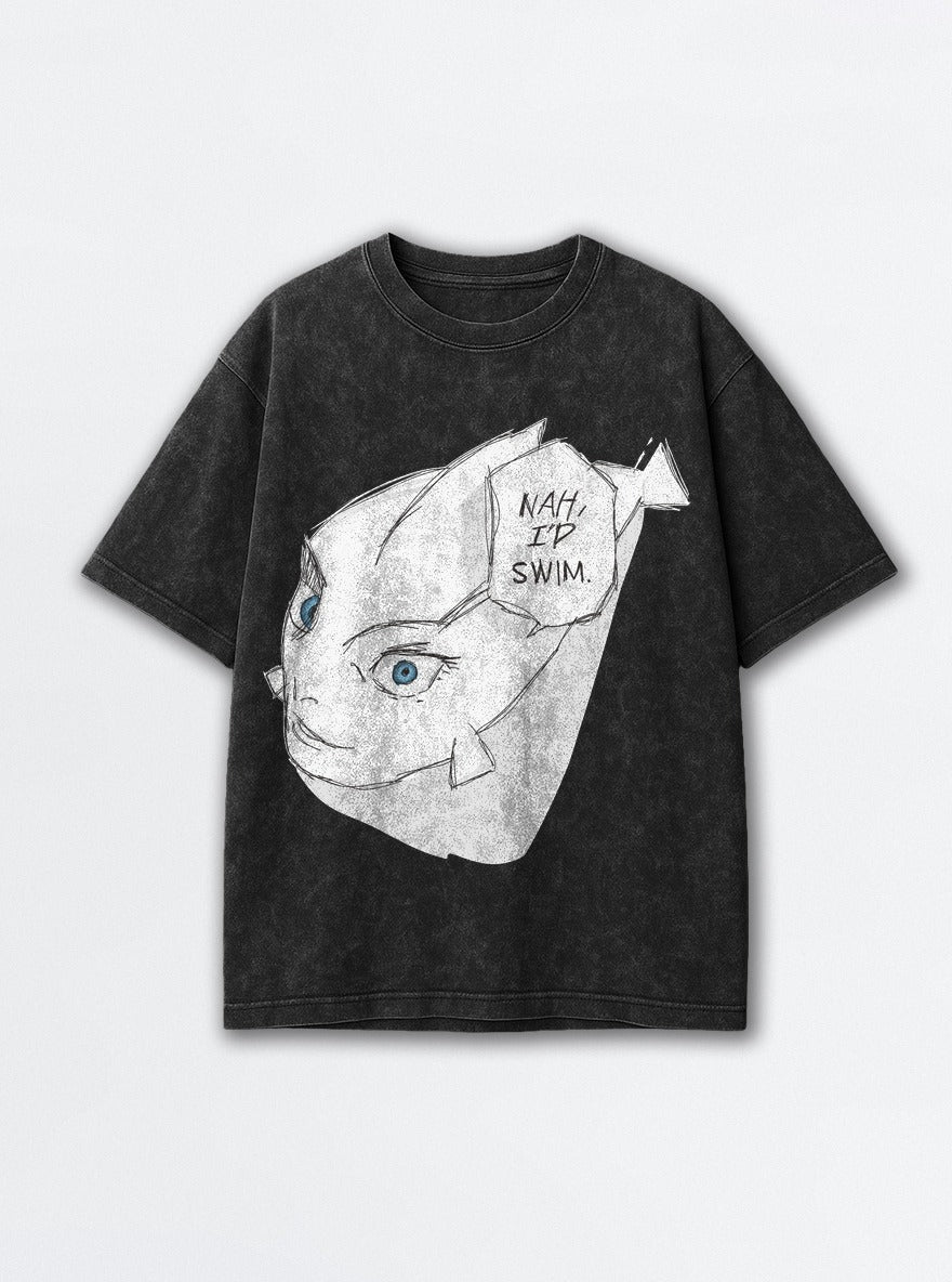 Nah I'd Swim – Black Acid Wash Tee – mockup | Jujutsu Kaisen