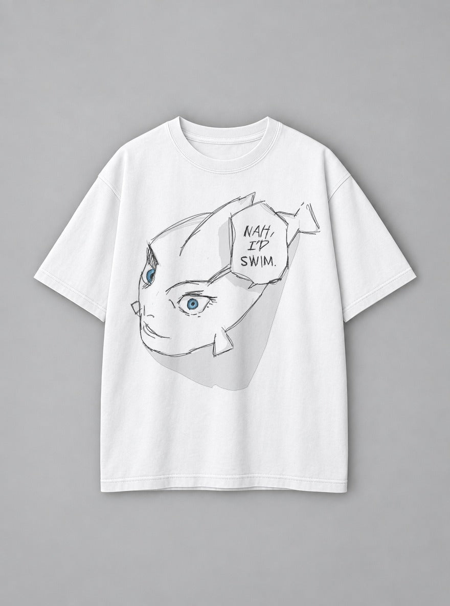 Nah I'd Swim – White Tee – mockup | Jujutsu Kaisen