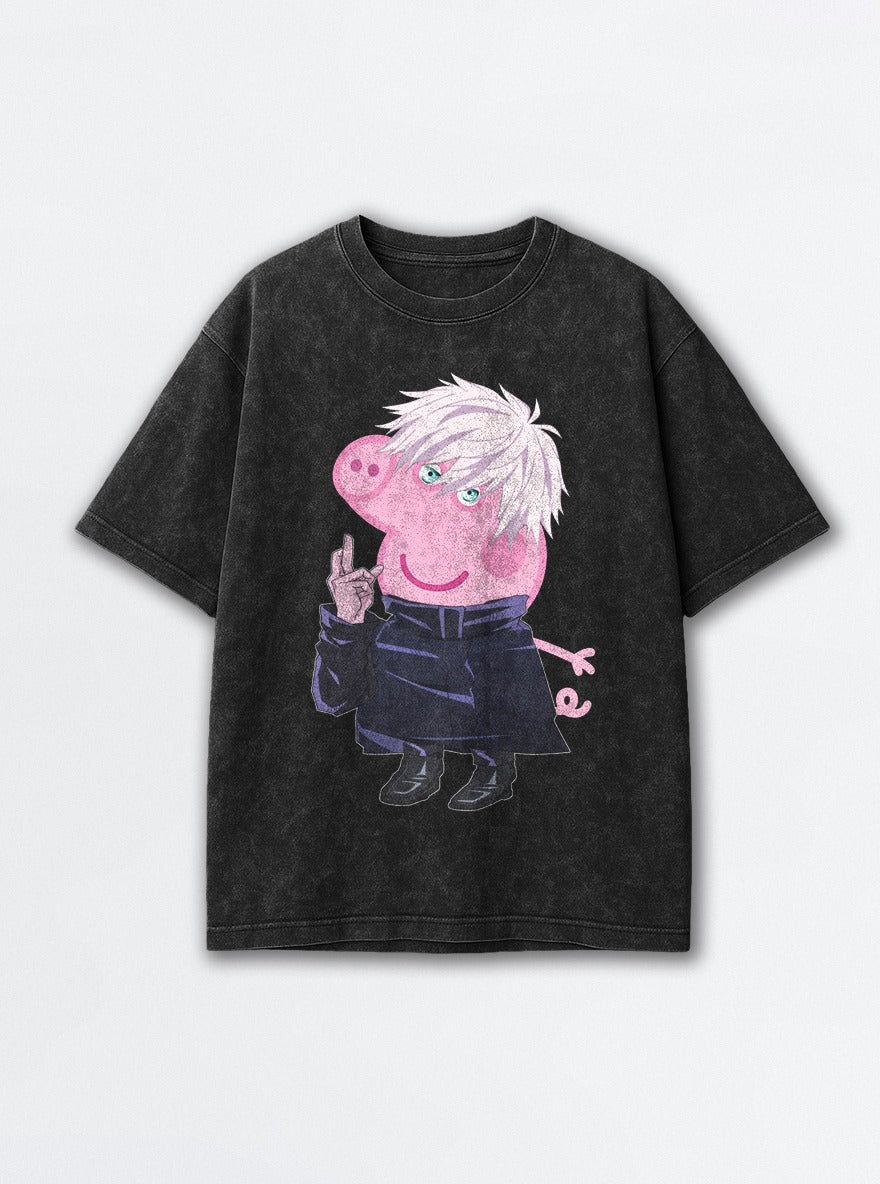 Peppa Gojo – Black Acid Wash Tee – mockup | Jujutsu Kaisen